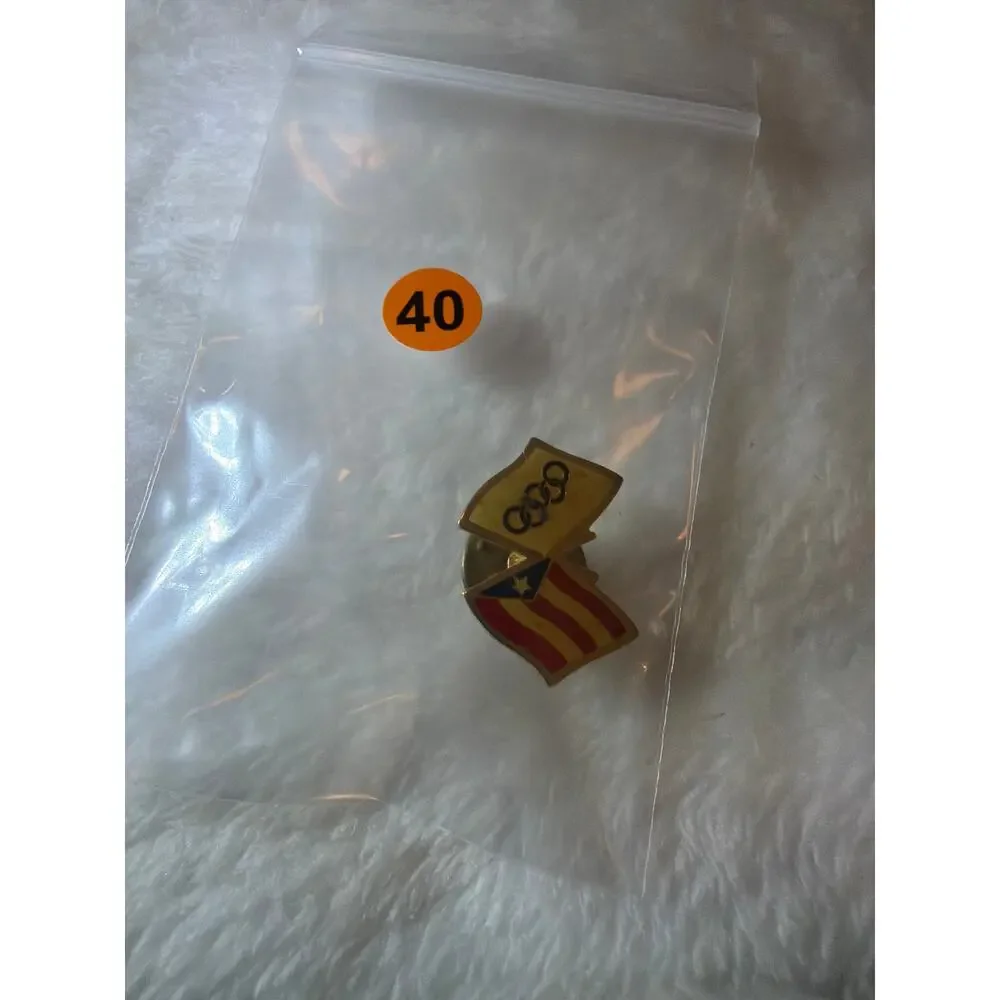 Vintage Puerto Rico Olympic Rings Crossed Flags Enamel Lapel Pin Olympics